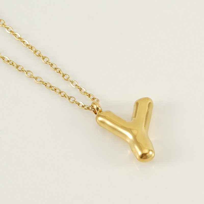 Or / Collier avec pendentif pour femme en acier inoxydable plaqué or 18 carats avec lettre Y simple série 1 pièce Image25